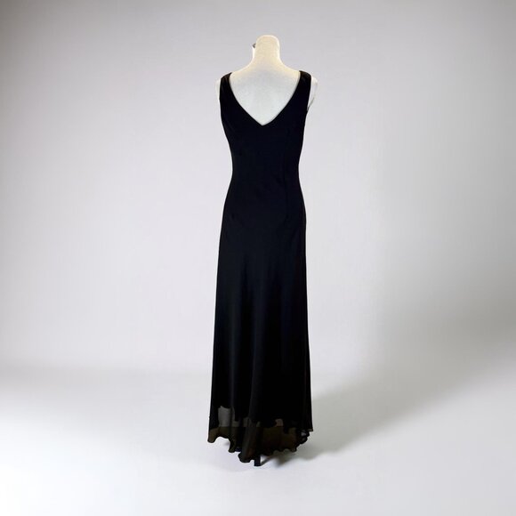 Vintage Black V-Neck Sheer Slit Maxi Dress Small Size - Picture 3 of 4